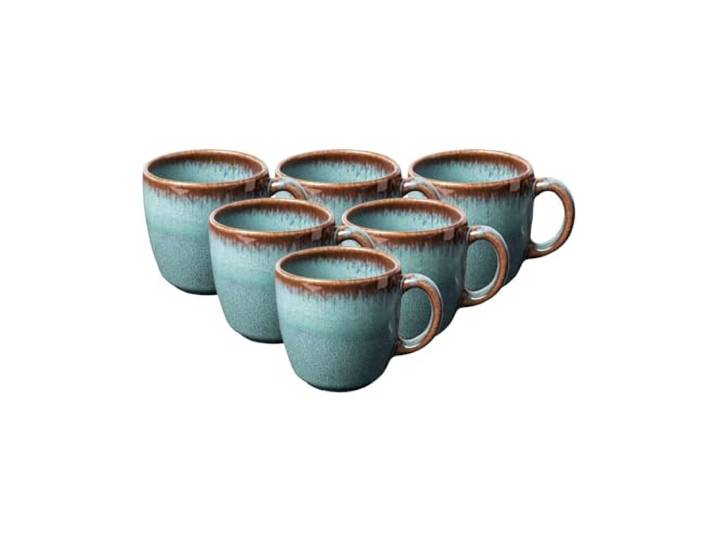 Villeroy & Boch like. by Lave Glacé Kaffeetassen 6er Set, 190 ml, Kaffeeobertasse mit einzigartiger Glasur, Skandinavisches Design, Steingut, Türkis
