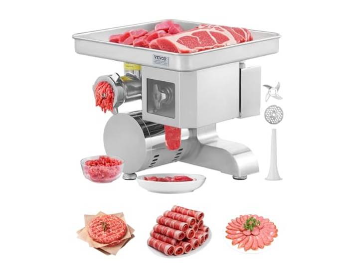 VEVOR 5 kg/Min elektrischer Fleischwolf Wurstfüller mit Klinge & Mahlplatte (5 mm), Wurstmaschine gewerblicher Fleischwolf aus Edelstahl zum Schneiden, Zerkleinern und Würfeln, Restaurant-Metzger