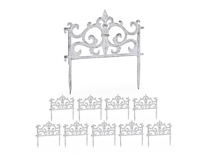 Relaxdays Beetzaun Weiß 10er-Set Gusseisen, Metall, 27x27x1 cm, Gartenzubehör, Gartenpflege