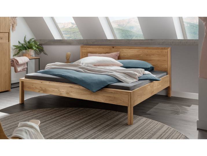 Massivholzbett HOME AFFAIRE Huven Doppelbett, Holzbett , braun (eiche natur), B:205cm H:90cm L:205cm, Betten, Massivholzbett, Massivholz, Skandinavisches Design, Robust, stabil, FSC zertifiziert