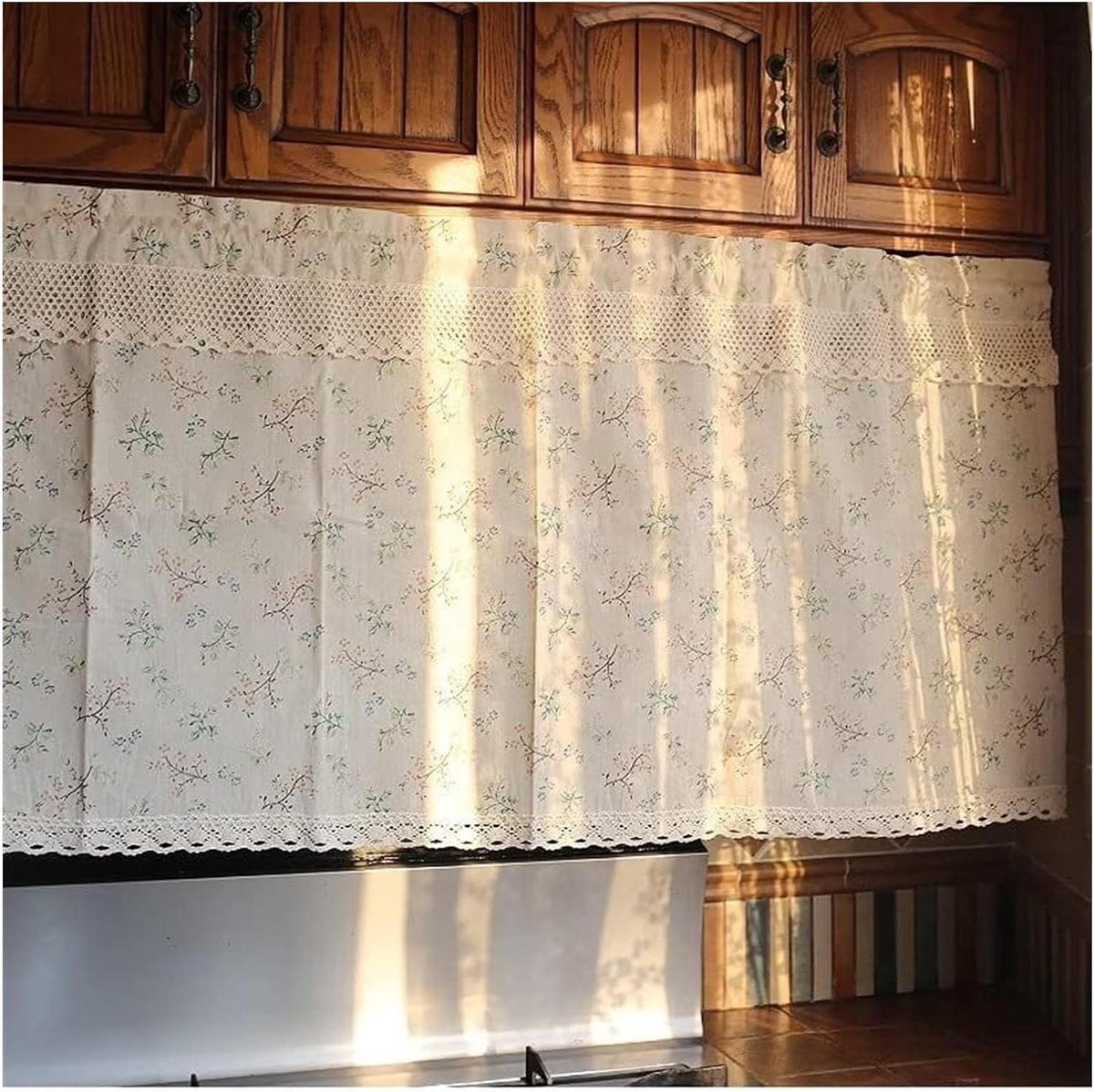 Semi-transparant keukengordijn met ruitpatroon voor privacy, Breedte: 140 cm, Hoogte: 60 cm
