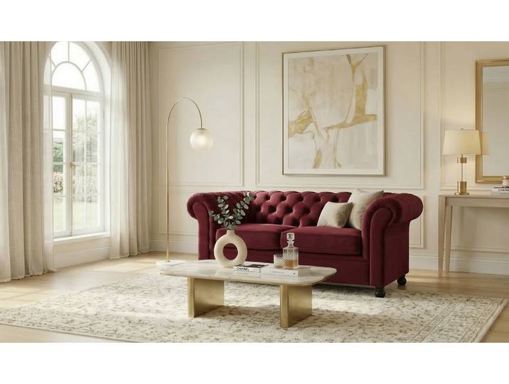 2-Sitzer HOME AFFAIRE BRONNOY Chesterfield Sofa mit aufwendiger Knopfheftung, Breite 152 cm , rot, B:152cm H:75cm T:90cm, 100% Polyester, Sofas, 2-Sitzer, Sofa mit geschwungenen Armlehnen, Chesterfield-Optik, Glamour