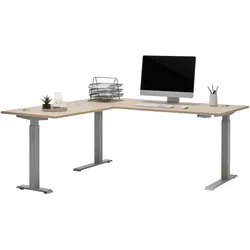 Eckschreibtisch Siena Eiche/Silber höhenverstellbar