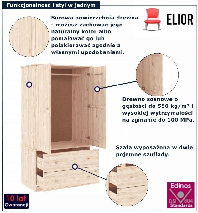 Edinos Minimalistyczna szafa dwudrzwiowa  M1-K92