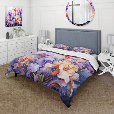 DESIGN ART "Designart ""Meadow Iris Whispers I"" Purple Traditional - Bed Cover Set With Shams"