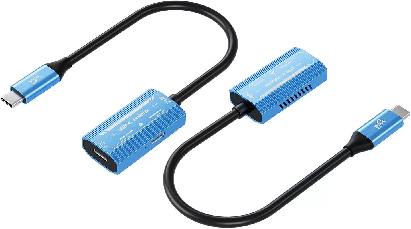 INF Type C/M zu PD + Type C/F (Video) Konverter - Blauer Aluminium-Adapter