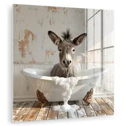 ACRYLGLASBILD Esel - Tiere - Badewanne - Schaumstoff 50x50 cm