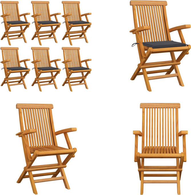 vidaXL Gartenstühle mit Anthrazit Kissen 6 Stk. Massivholz Teak - Gartenstuhl - Gartenstühle - Gartenstuhl Holz - Gartenstuhl Massivholz
