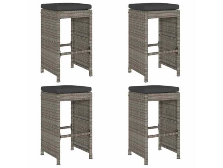 FDSAQOPT Garten-Barhocker mit Kissen 4 STK. Grau Poly Rattan PE-Rattan, pulverbeschichteter Stahlrahmen, abnehmbare waschbare Bezüge, max. 110 kg pro Sitzplatz, Terrasse Balkon