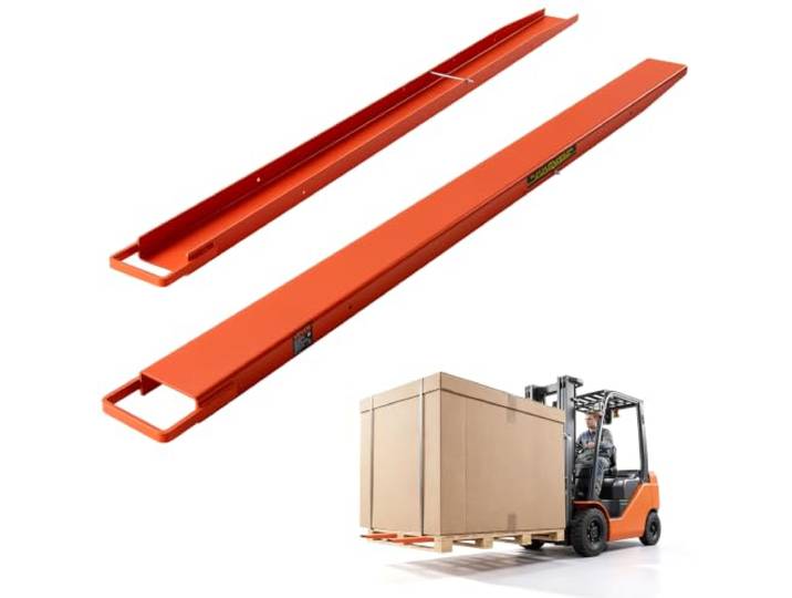 VEVOR Rallonges de Fourches pour Chariot Élévateur 2130x115 mm\, 1 Paire Extensions de Fourches à Palettes pour Charges Lourdes\, Boucle de Retenue et Verrouillage Inférieur\, en Acier Robuste\, Orange