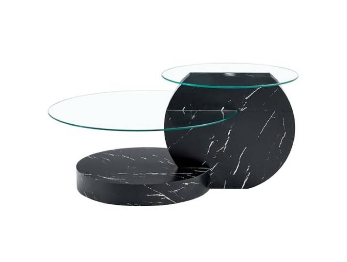 Vexelus Moderner zweistufiger Couchtisch aus gehärtetem Glas, MDF‑Gestell mit schwarzer Marmor‑Optik, Wohnzimmertisch