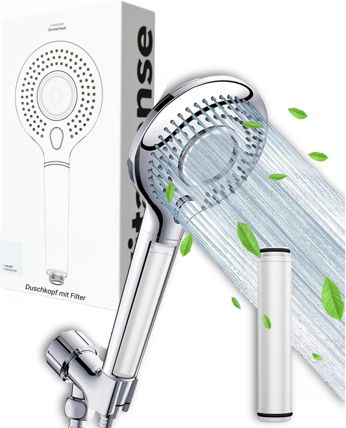 Merkloze douchekop met waterfilter en 3 spuitstanden in chroom voor de badkamer