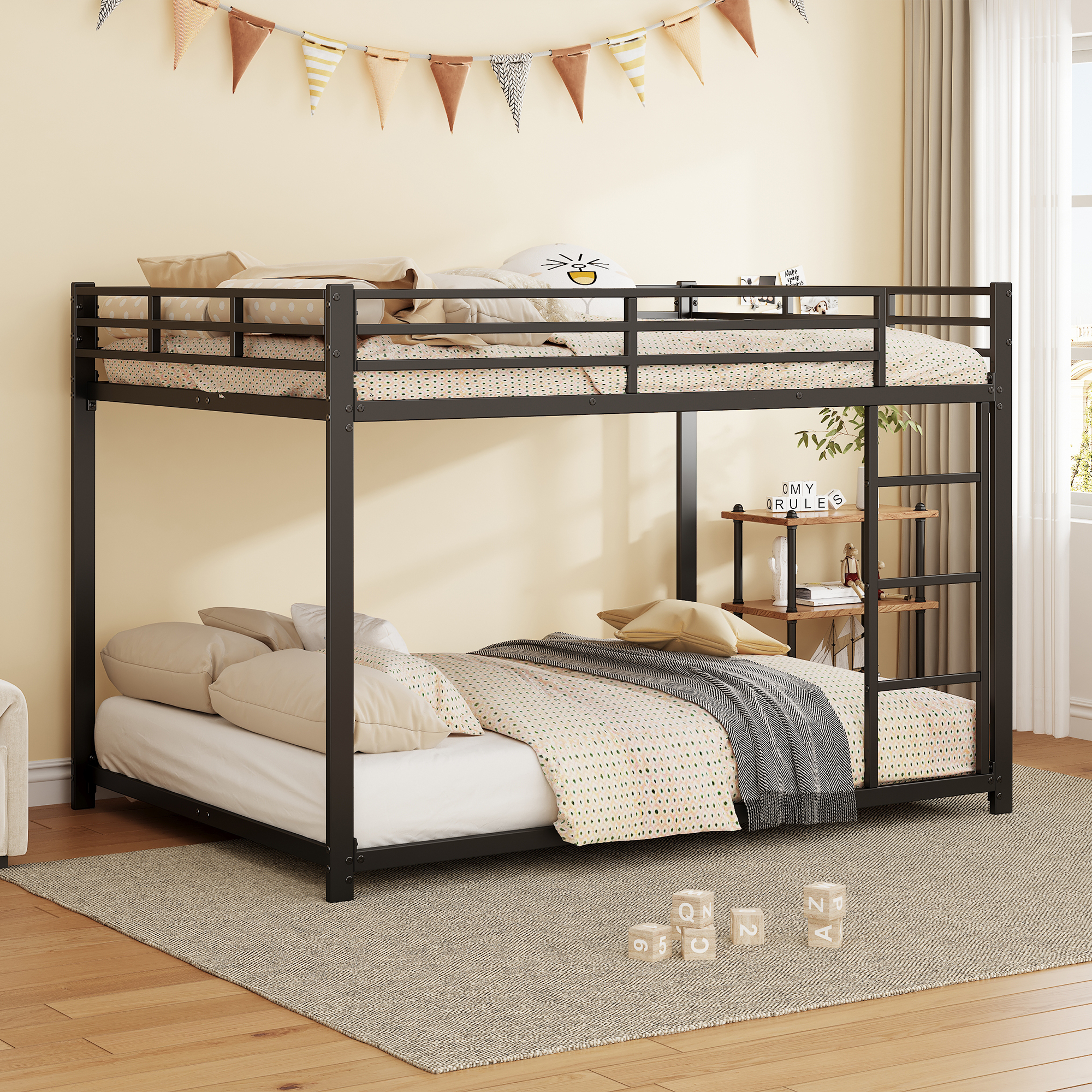STILVORA Kinder-Etagenbett 140 x 200 Metallbett Kinderbett im klassischen Design,Mit Absturzsicherung,robust und langlebig, Schwarz(mit 1*Matratze)