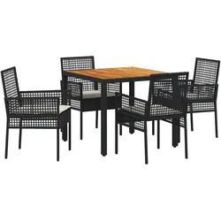 vidaXL 5-teiliges Garten-Essgruppen-Set mit Kissen in Schwarz aus Poly-Rattan