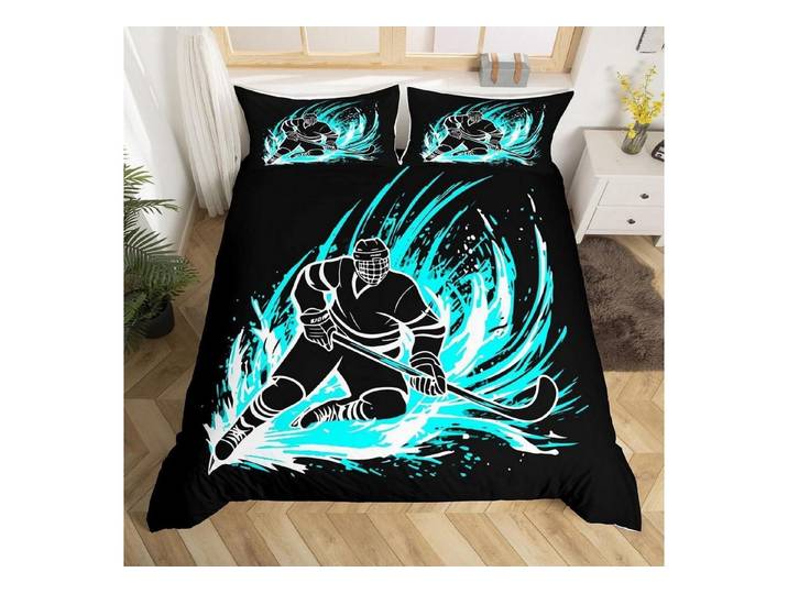 LuxusKollektion Jugendbettwäsche Bettwäsche Set Eishockey 200x200cm Mikrofaser Mehrfarbig