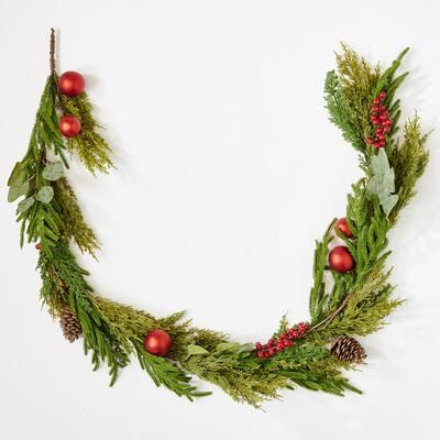 Worth Imports "65"" Christmas Red Balls and Artificial Pine Cedar Garland"