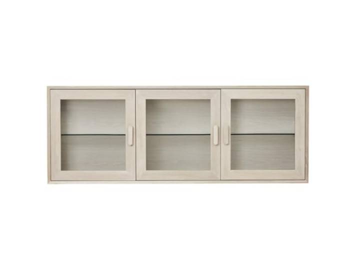 Furnhouse Ibbe Design Porto Wandkast met 3 deuren van massief eiken, 160 cm lang, houten vitrine, glazen vitrine voor woonkamer, eetkamer