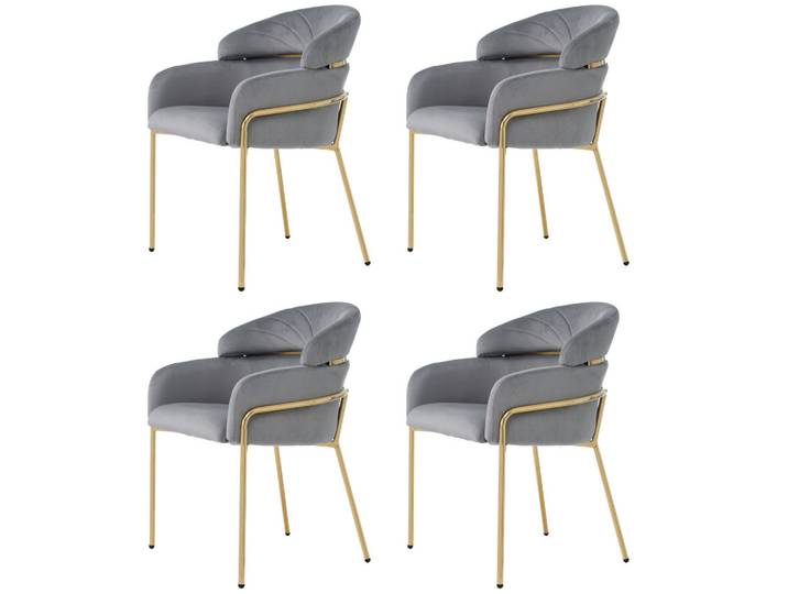 Flieks Esszimmerstuhl 4er Set Samt Grau Metallbeine, 55x78x57 cm, Esszimmer, Stühle, Armlehnstühle