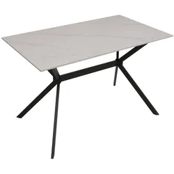 Mendler Esszimmertisch HWC-O58, Esstisch Sinterstein Metall, Marmor-Optik 120cm ~ weiß
