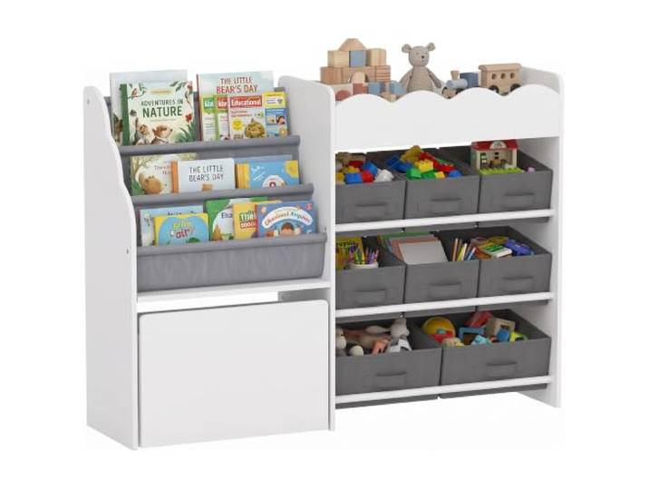 AIYAPLAY Kinder-Spielzeugregal mit 8 Stoffboxen und Rollschublade Kinder-Bücherregal mit Zeitschriftenfach und offenem Fach, für Spielzimmer, Kinderzimmer und Schlafzimmer, 3–8 Jahre, Weiß