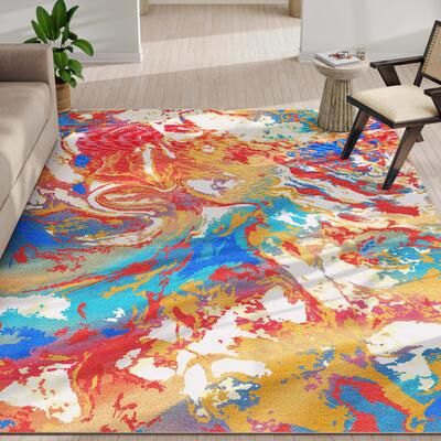 Well Woven Abstract Harmony Modern Boho Marble Flat-Weave Area Rug