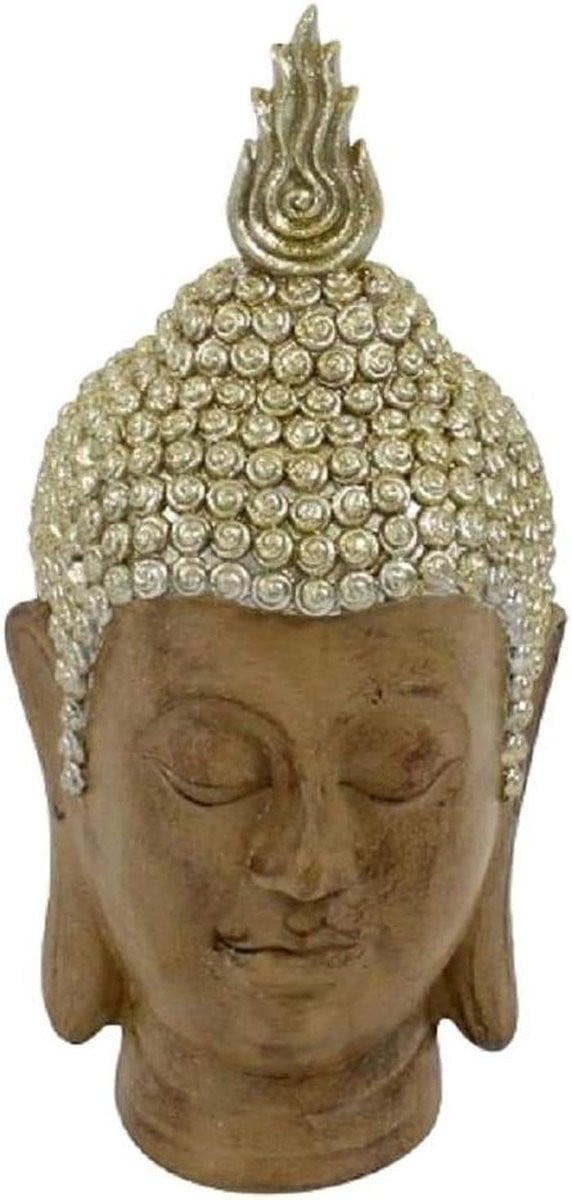Boeddha hoofd decoratie beeldje in beige goud van polyhars, Hoogte: 62 cm