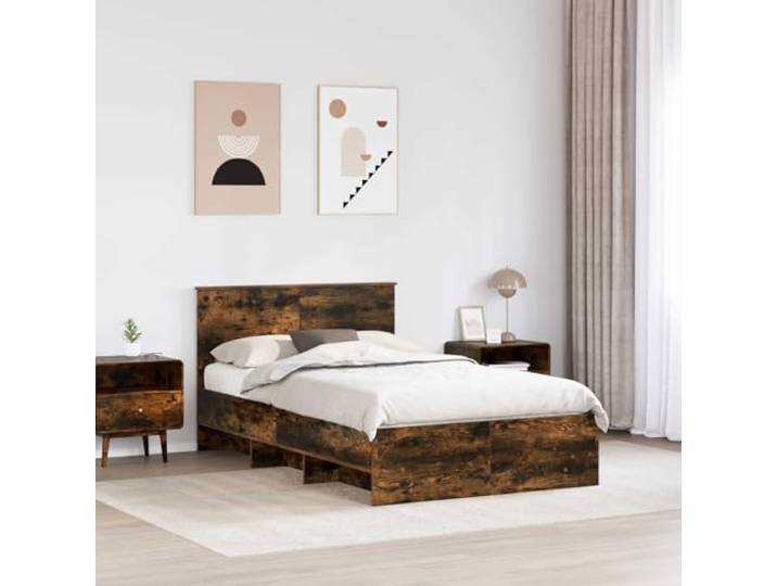 KTHLBRH Bettgestell Eiche Rauchgrau 120 x 123 cm Mehrschichtiges Holz, integriertes Kopfteil, modernes Design, klare Linien