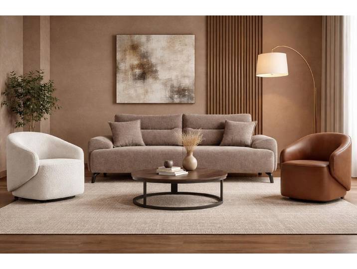 Xlmoebel Schminktisch Eleganter Schminktisch in Creme mit LED-Spiegel und Hocker (Schminktisch-Set, mit Hocker und LED-Spiegel), Made in Europa