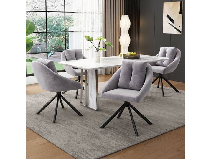 Chaise en velours gris moderne chaise de salle à manger pivotante élégante et confortable tissu en velours respirant design