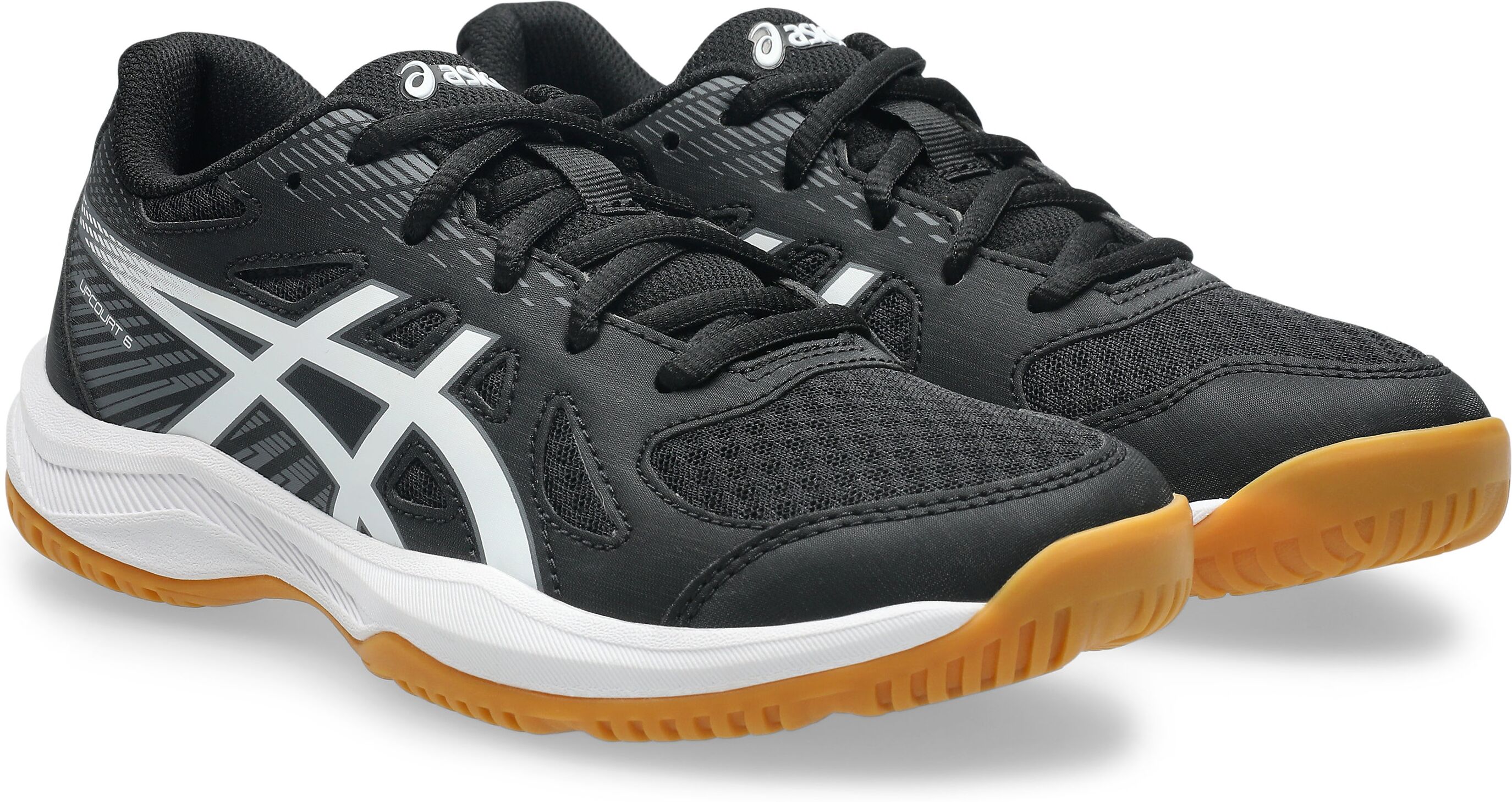 Hallenschuh ASICS "UPCOURT 6 GS", Mädchen, Gr. 40, schwarz (schwarz, weiß), Synthetik, Schuhe Hallenschuh, geeignet für Handball&Volleyball, Indoorschuh, nicht abfärbende Sohle schwarz, weiß 40