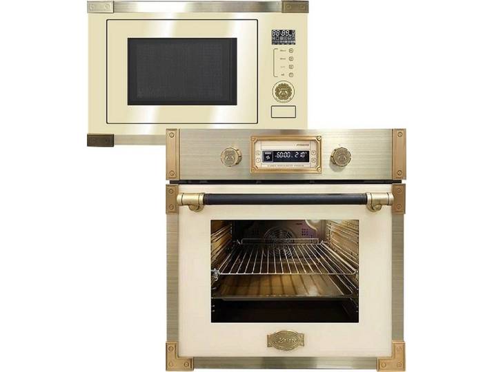 Kaiser Küchengeräte Backofen-Set Retro Pyrolyse Einbau Backofen 73L +Einbau-Mikrowelle, 25 l EH 6427 ElfAD+EM 2545 ElfAD., mit 1-fach-Teleskopauszug