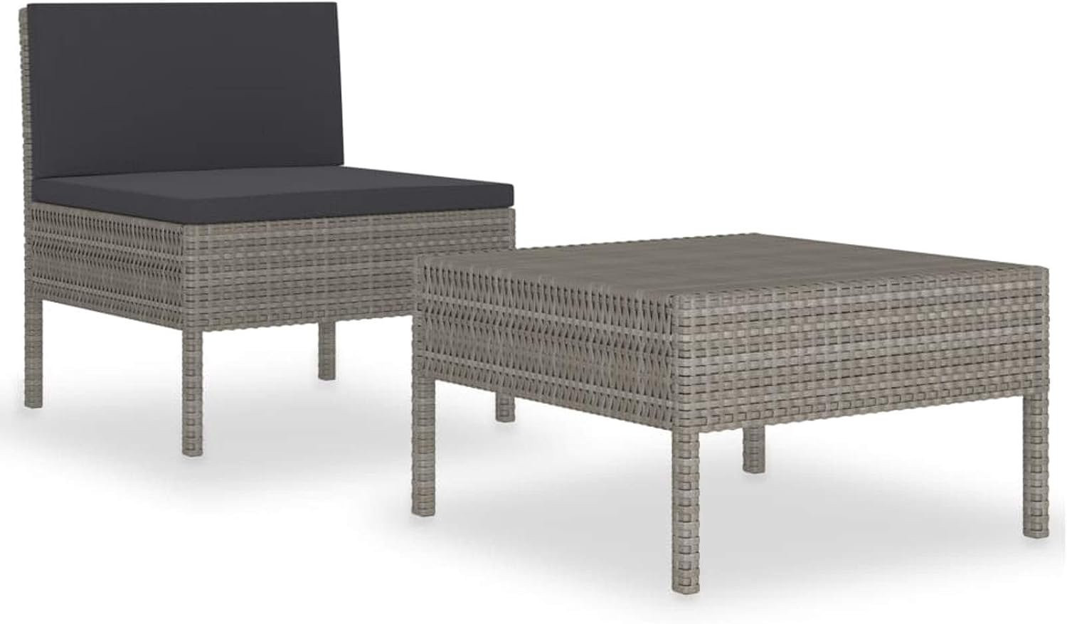 2-delige moderne grijze loungeset van polyrotan met afneembare kussens
