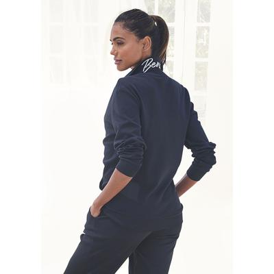 Sweatjacke BENCH. LOUNGEWEAR, Damen, Gr. 40/42, schwarz, Interlock, Obermaterial: 100% Baumwolle, unifarben, Basic, Basic hüftlang, Rippbündchen, Sweatjacken Sweatjacke, mit glänzender Logostickerei am Stehkragen, Loungewear