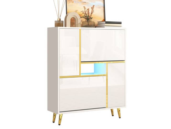 Meuble à chaussures - JAERLIUB - 80x25x96 cm - LED 16 couleurs - Blanc - Entrée