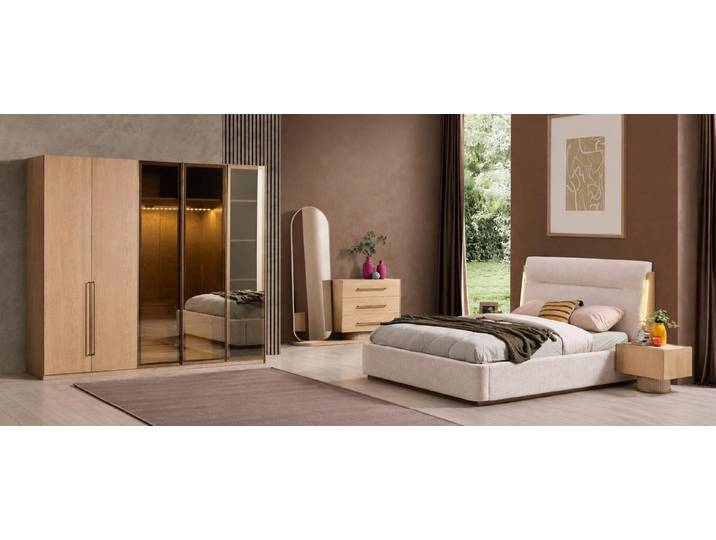 JVmoebel Schlafzimmer-Set Modernes Schlafzimmer Set mit Bett Kleiderschrank Kommode Design, Made in Europa