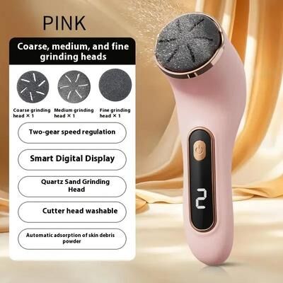 Inspired Living Digital Display Electric Foot Callus Remover Rechargeable Electric Foot File With 2 Speed Settings pink