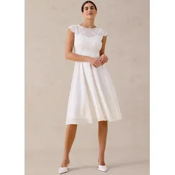 bonprix Brautkleid mit Spitze, weiß, Gr.42, Romantisch und feminin: Cocktail-Kleid in Midi-Länge aus feinem Chiffon mit Spitze