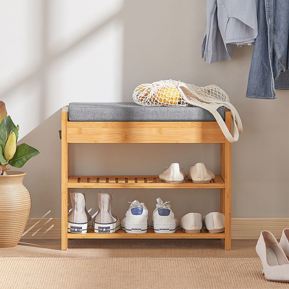 SoBuy Banc à chaussures avec 2 étages en bambou Marron 55x46x30cm