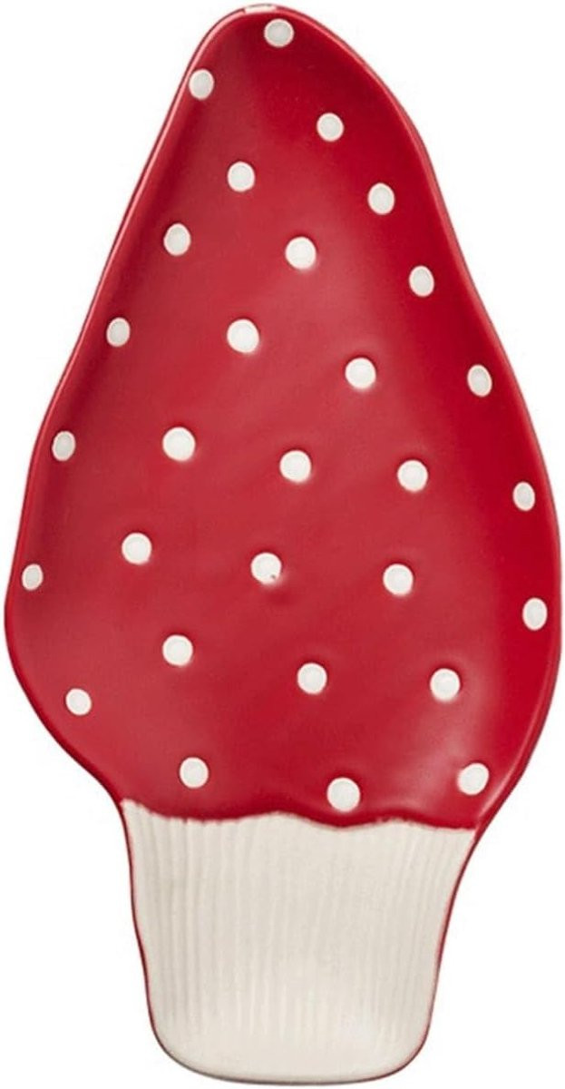 Keramieken bord met handgetekende paddenstoel - Rood - Dessertbord