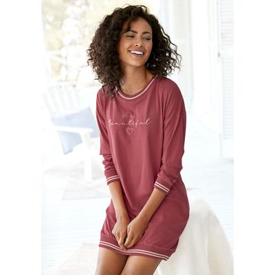 Nachthemd, Damen, Gr. 36/38, N-Gr, Langarm, Single Jersey, rot, Single Jersey, Obermaterial: 100% Baumwolle, VIVANCE DREAMS BY LASCANA, unifarben, Basic, bequem kurz, Rundhals, Rippbündchen, Kleider Nachthemd, mit Ripp-Abschlüssen