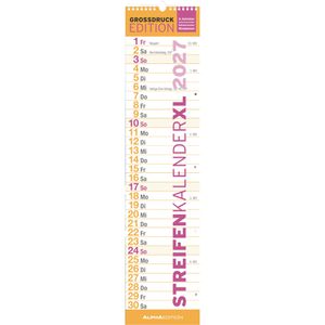 Alpha Streifenkalender 112201, Großdruck Streifenplaner XL, mit Ferienübersicht, 15 x 64 cm, Jahr 2027