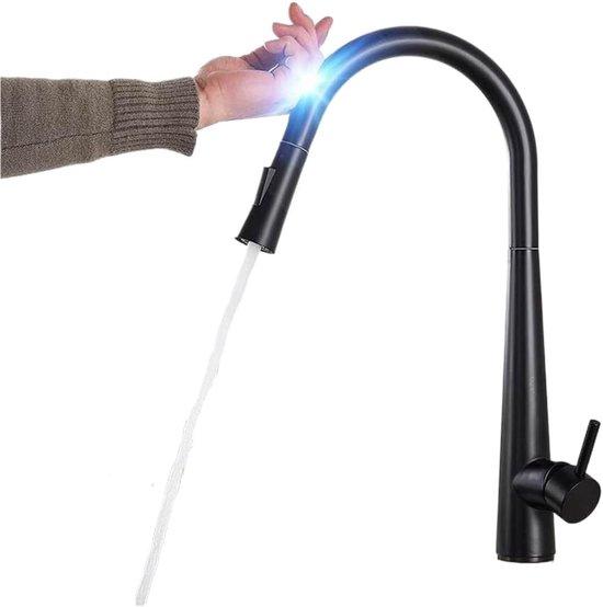 Famanu Küchenarmatur Ausziehbar - Moderne Spültischarmatur - Hygienisches Arbeiten - Touch-Sensor-Bedienung - 360° Drehbar - Matt Schwarz