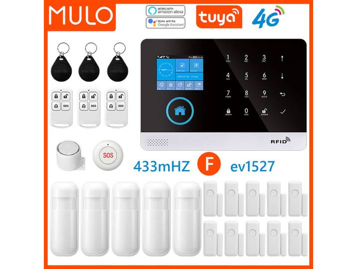 Système d'alarme MULO pour la sécurité anti-cambriolage à domicile WiFi GSM PG103 4G Alarma sans fil Tuya Smart House App 433MHz avec écrans PIR Motio