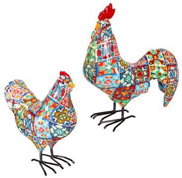 Everegreen Resin Rooster/Hens Statuary Set of 2