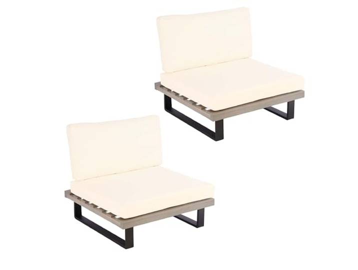 Mendler 2er-Set Lounge-Sessel HWC-H54 Holz - grau, Polster cremeweiß