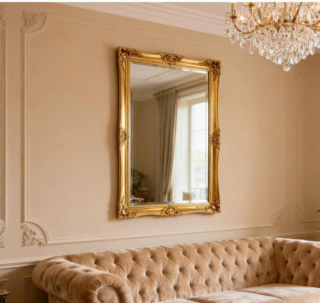 Lily Manor Resin Rectangle Wall Mirror Gold 150cm H X 60cm W X 4cm D