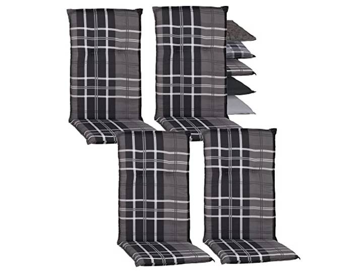 Beo Gartenstuhlauflagen Hochlehner 4er Set Barcelona Made in EU nach Öko-Tex Standard Hochlehner Auflagen waschbar Atmungsaktive Stuhlauflagen Hochlehner in Grau-Anthrazit Kariert