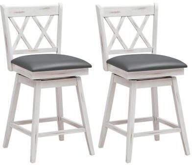 Costway 2 Pieces 24 Inch Swivel Counter Height Barstool Set with Rubber Wood Legs-White