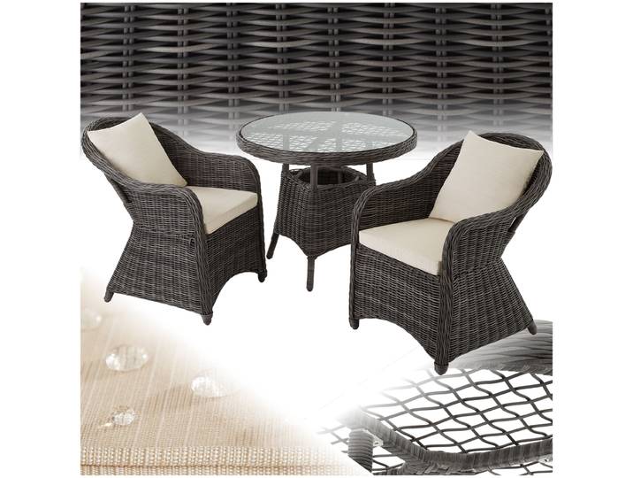 Aluminium Rattan Sitzgruppe Zürich 2+1 - grau