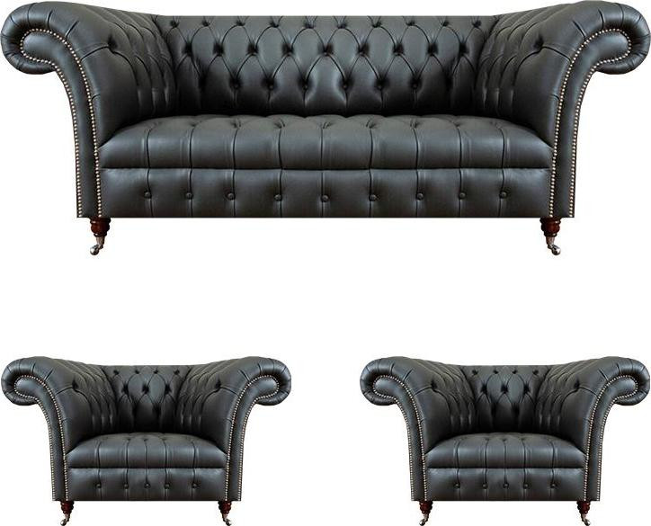 Chesterfield lederen bankset van 3 delen voor in de woonkamer